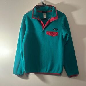 Patagonia Teal and Pink Fleece Pullover